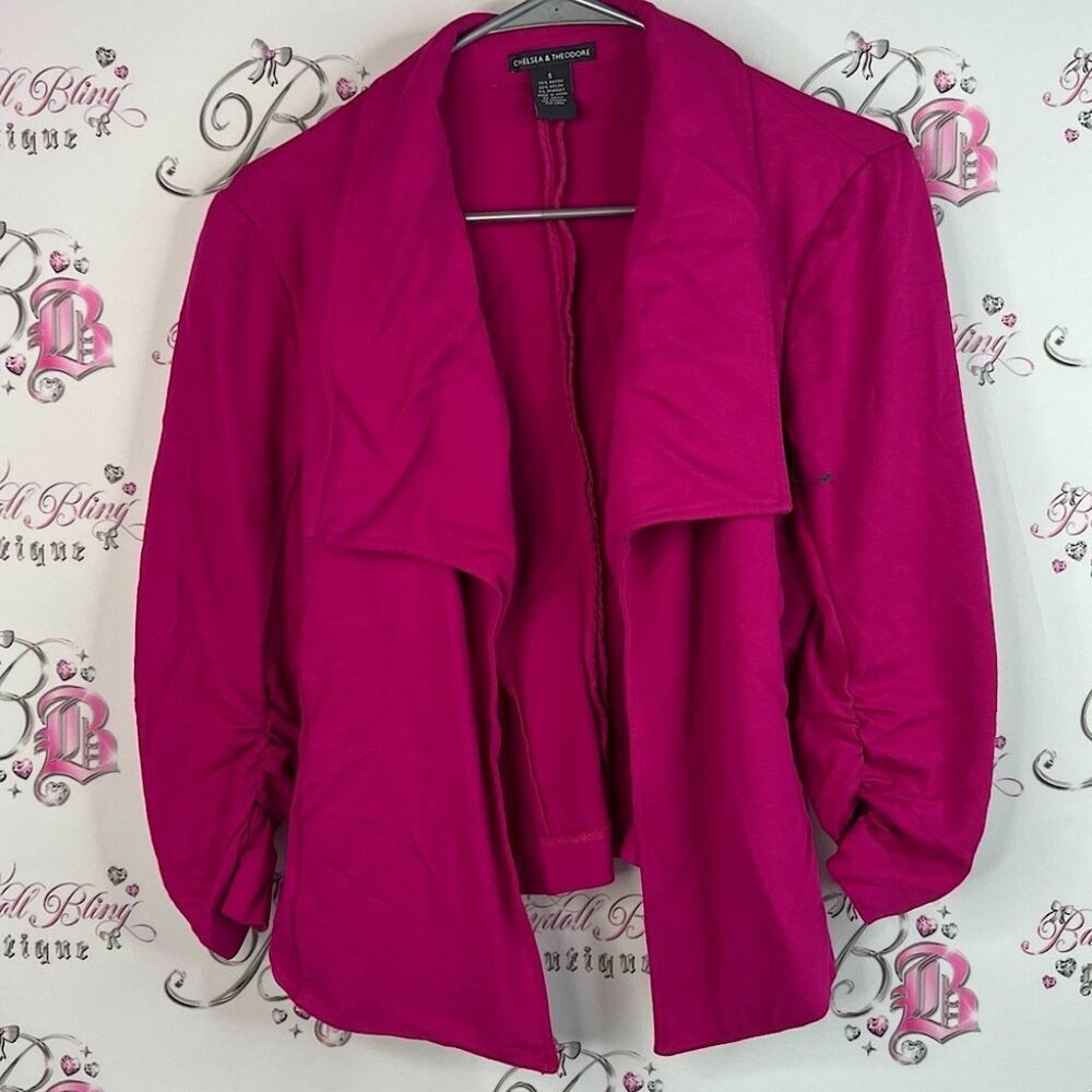 Chelsea & Theodore blazer cardigan bright cinch sleeve Fuchsia Blazer